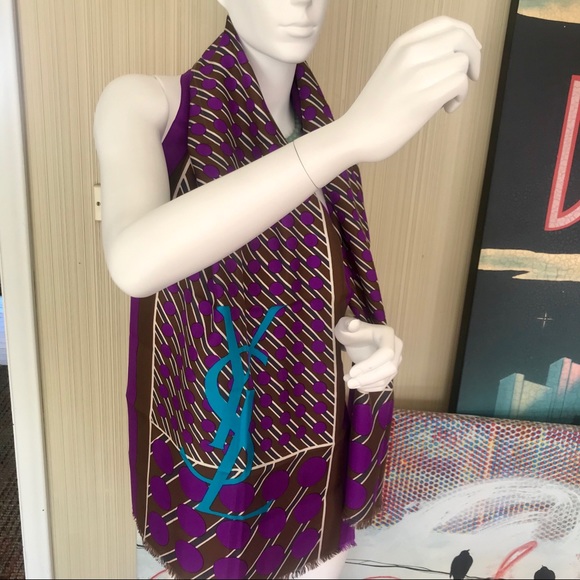 YSL Oversized Vintage Silk Oblong 66” x 18” - Picture 2 of 8